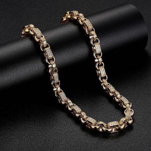 10mm Gold-Filled Premium Silver Stone Gypsy Link Chain with Albert Clasp – 24 Inch