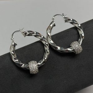 New Premium Twisted Ball Hoops – 35mm – Rhodium Plated