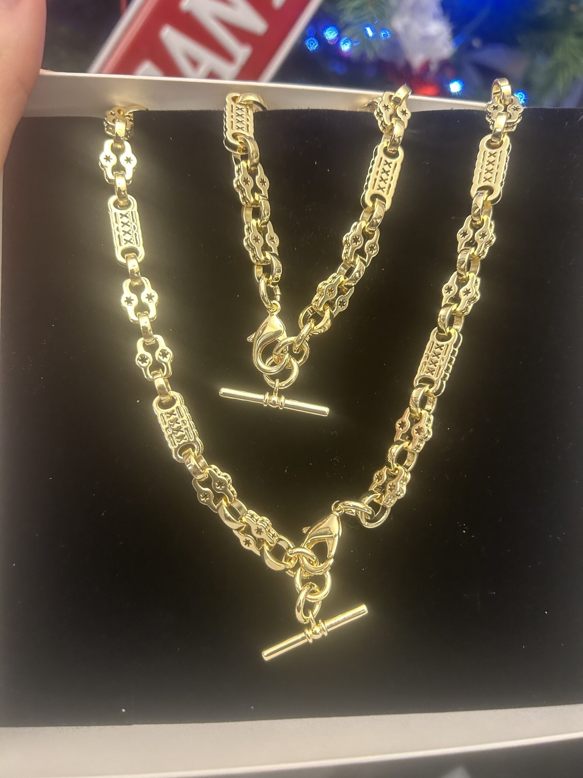 Premium 8mm Stars and Bars T-Bar Necklace - Image 3