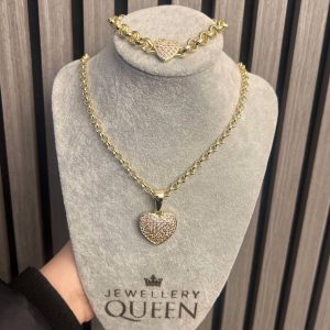 Gold-Filled Pink Stone Heart Belcher Set