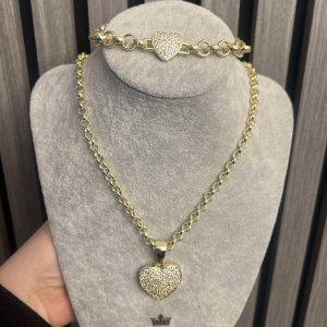 Gold-Filled Clear Stone Heart Belcher Set