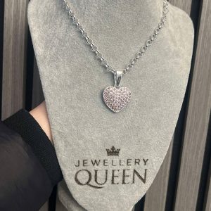 5mm Silver Pink Heart Belcher Necklace