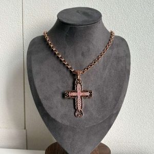5mm Cross Pendant Necklace with Pink Stones