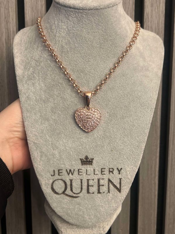 5mm Rose Gold Pink Heart Belcher Necklace