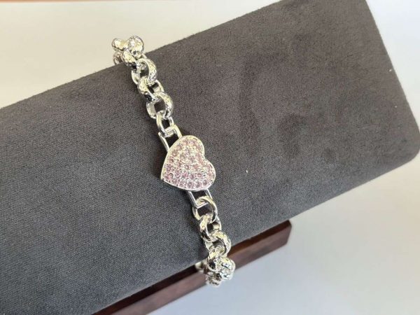 Pink Stone 8mm Heart Belcher Bracelet - Image 2