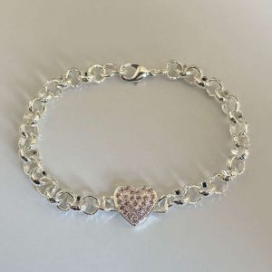 Pink Stone 8mm Heart Belcher Bracelet
