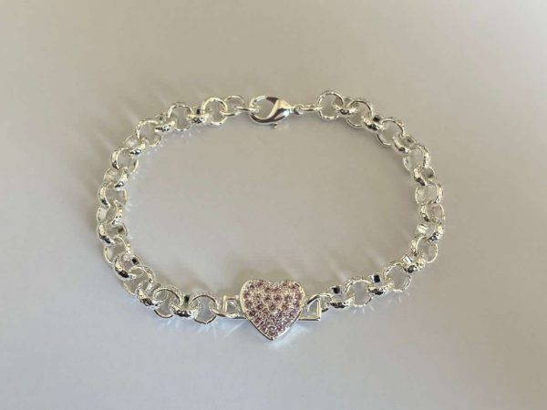 Pink Stone 8mm Heart Belcher Bracelet