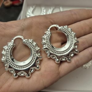 Round Silver Creole Earrings 4cm