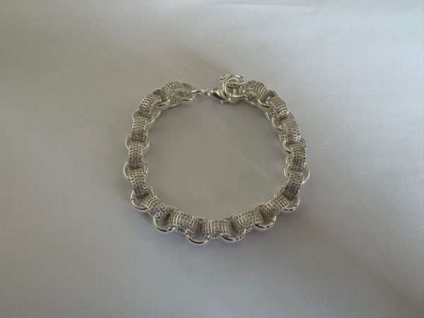 12mm Iced-Out Silver Belcher Bracelet - Rhodium Plated - Image 2