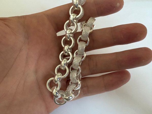 12mm Iced-Out Silver Belcher Bracelet - Rhodium Plated - Image 3