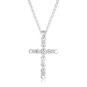 Stars and Bars Cross Pendant with 4mm Belcher Chain - Rhodium Plated