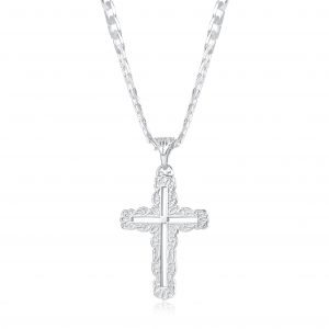 Premium Rhodium-Plated Cross Pendant & Chain