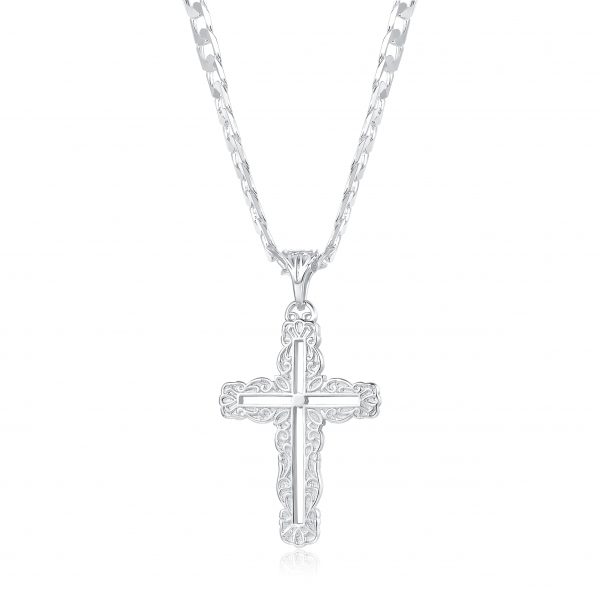 Premium Rhodium-Plated Cross Pendant & Chain