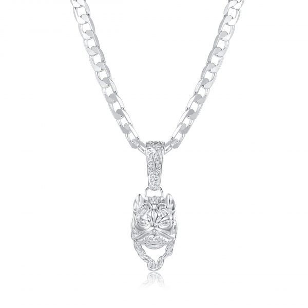 Premium Bulldog Pendant with Luxury 6mm Cuban Chain - Rhodium Plated