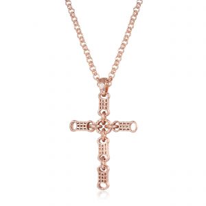 Stars and Bars Cross Pendant with 4mm Belcher Chain - Rose Gold Filled