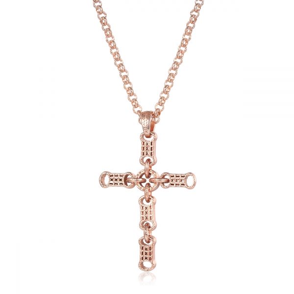 Stars and Bars Cross Pendant with 4mm Belcher Chain - Rose Gold Filled