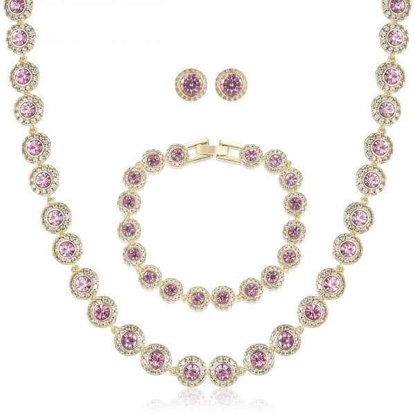 Premium Gold and Pink Stone Tennis Set