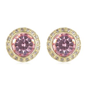 Gold and Pink Crystal Stud Earrings