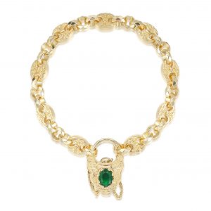 NEW Premium Gold-Filled Bracelet with Button Lock and Emerald Green Stone