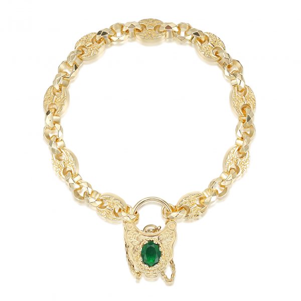 NEW Premium Gold-Filled Bracelet with Button Lock and Emerald Green Stone