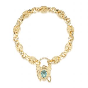 Premium Gold-Filled Petite Button Bracelet - Aquamarine Stone