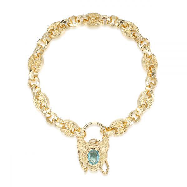 Premium Gold-Filled Petite Button Bracelet - Aquamarine Stone