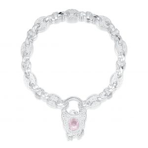 Premium Silver Button Lock Bracelet with Vintage Pink Stone Lock