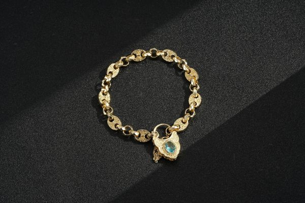 Premium Gold-Filled Petite Button Bracelet - Aquamarine Stone - Image 3