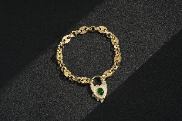NEW Premium Gold-Filled Bracelet with Button Lock and Emerald Green Stone - Image 2