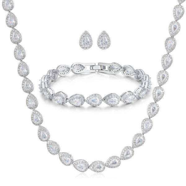 NEW - Silver Teardrop Tennis Set – Rhodium Plated