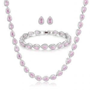 NEW - Silver Pink Teardrop Tennis Set – Rhodium Plated