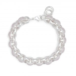 12mm Silver Rhodium-Plated Pink Stone Iced-Out Bracelet