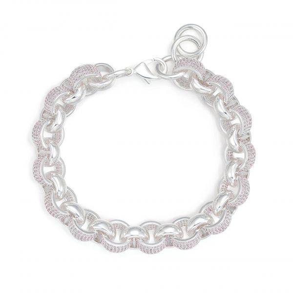 12mm Silver Rhodium-Plated Pink Stone Iced-Out Bracelet