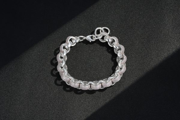 12mm Silver Rhodium-Plated Pink Stone Iced-Out Bracelet - Image 2