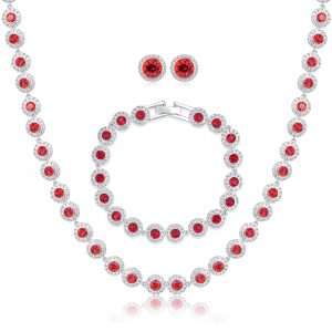 Silver Red Stone Crystal Tennis Set