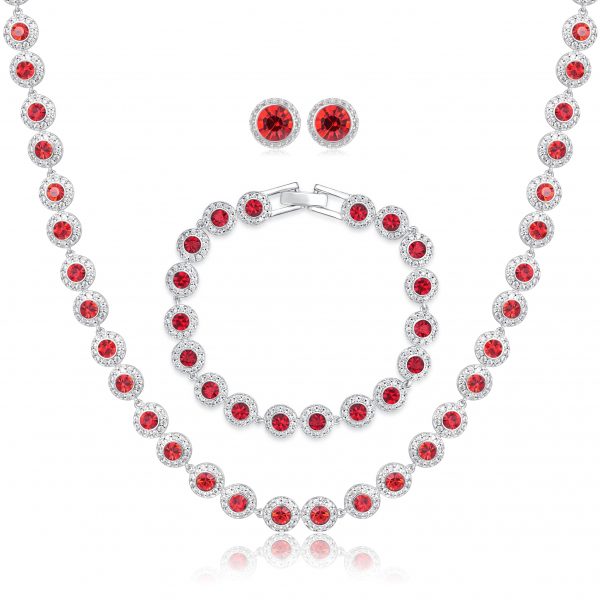 Silver Red Stone Crystal Tennis Set