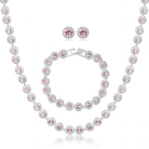 Pink Crystal Tennis Necklace Set