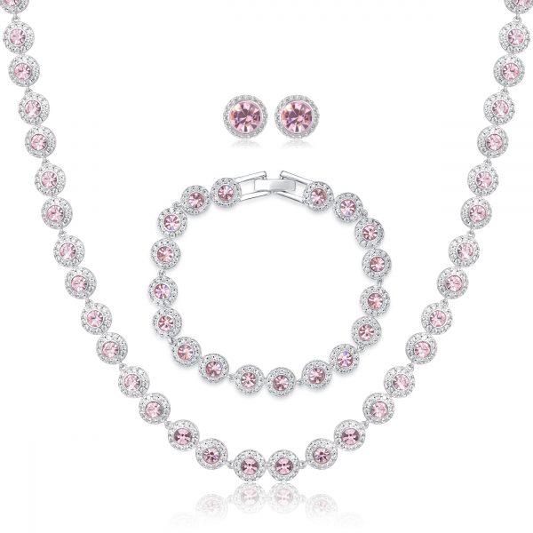 Pink Crystal Tennis Necklace Set