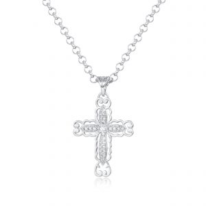 Premium Cross Necklace with 5mm belcher - Rhodium Plated