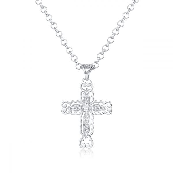Premium Cross Necklace with 5mm belcher - Rhodium Plated