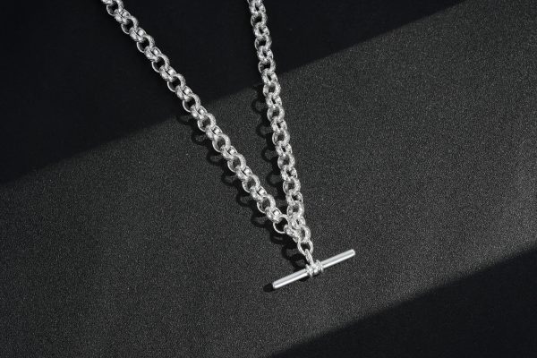 8mm T bar Necklace - Rhodium plated - Image 3