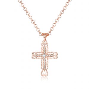 Rose Cross Pendant with 5mm Belcher Chain