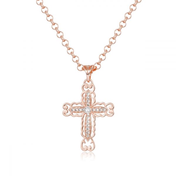 Rose Cross Pendant with 5mm Belcher Chain