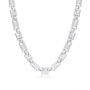 Premium Chunky Stars and Bars Necklace 12mm - Rhodium Plated