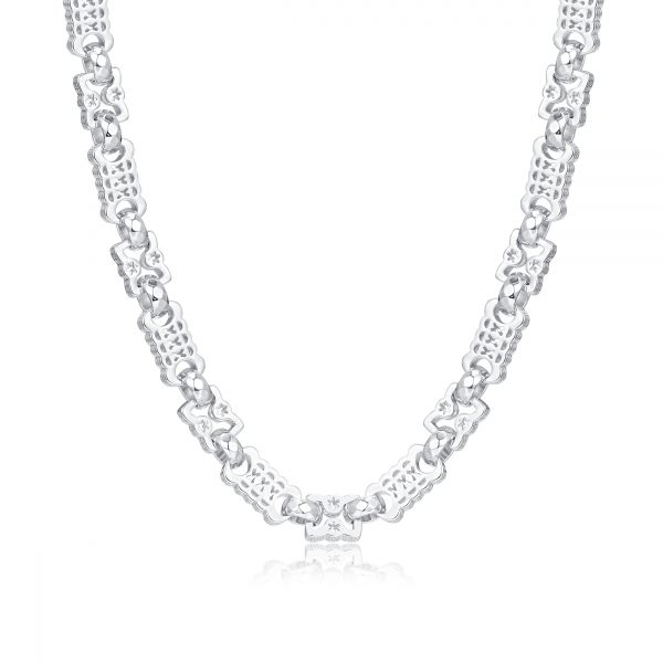 Premium Chunky Stars and Bars Necklace 12mm - Rhodium Plated