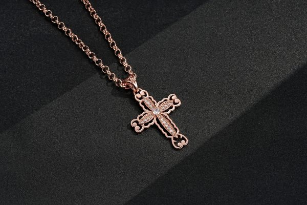 Rose Cross Pendant with 5mm Belcher Chain - Image 3