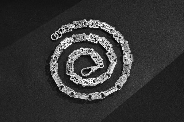 Premium Chunky Stars and Bars Necklace 12mm - Rhodium Plated - Image 2