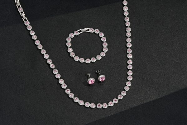Pink Crystal Tennis Necklace Set - Image 3
