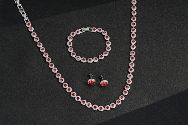 Silver Red Stone Crystal Tennis Set - Image 3