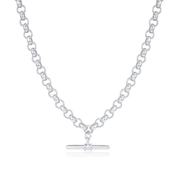 8mm T bar Necklace - Rhodium plated